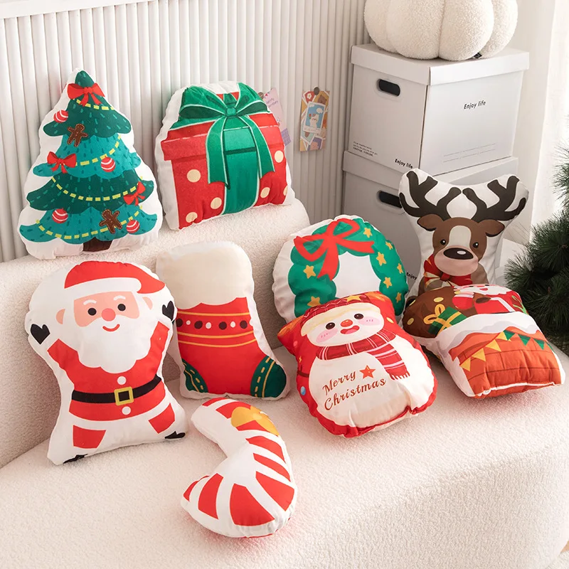 Home Decoration Low MOQ custom cute design irregular shaped cartoon Anime christmas tree throw pillows cases