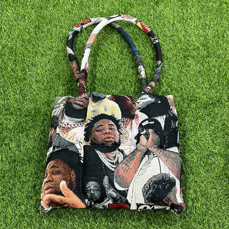 Custom Design Rad Wave rapper across filling cotton tapestry tote bags duffle bags with shopping bag
