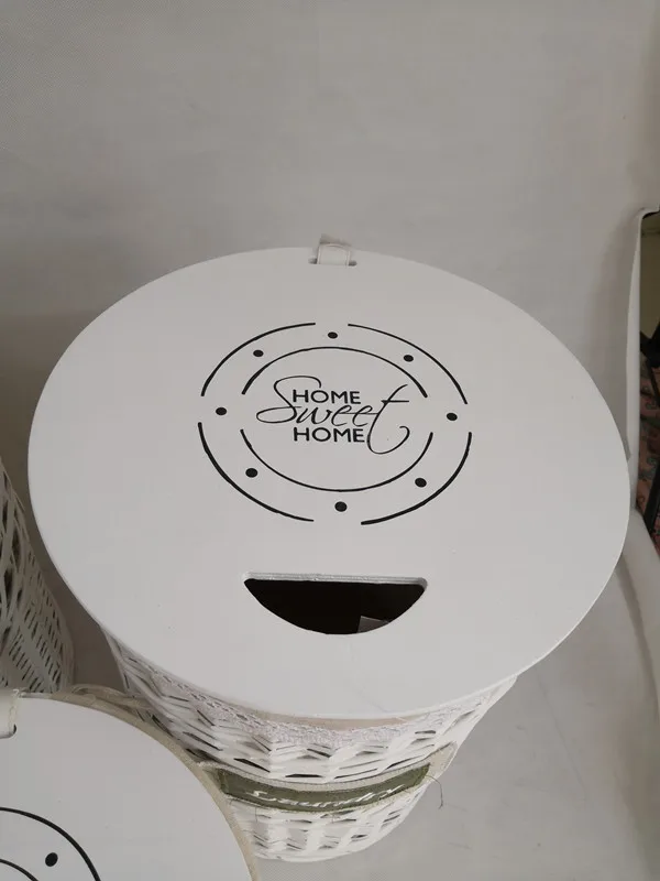 Modern Nordic style wicker woven laundry basket 3-piece stackable storage laundry basket with wooden cover