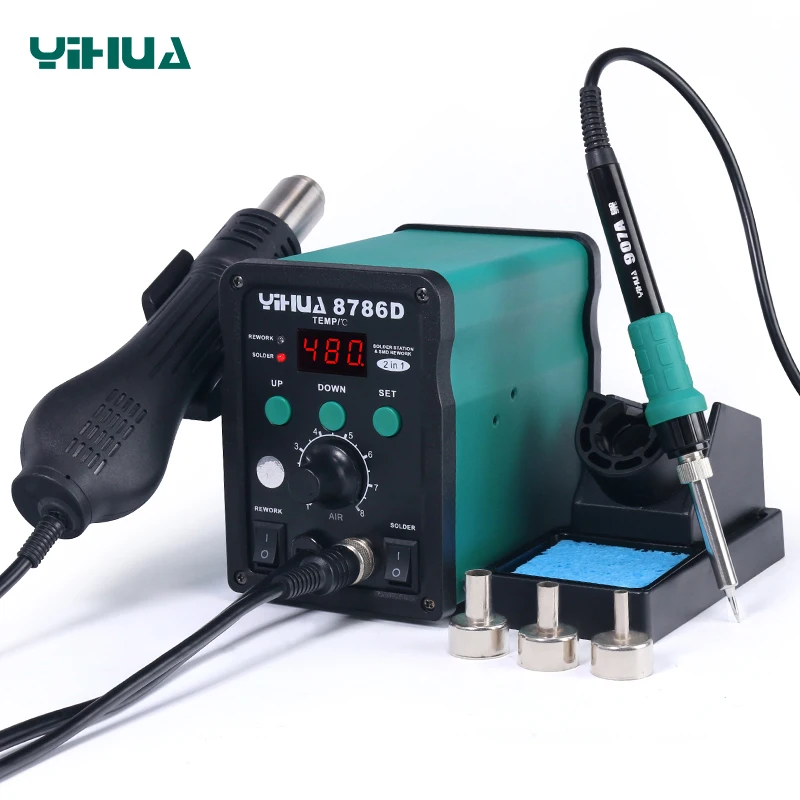 YIHUA 8786D SMD паяльная станция 740 Вт 2 в 1 цифровой дисплей горячего воздуха пистолет припой