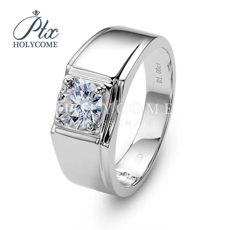 Holycome 1ct solitaire diamond men vvs gold plated 925 sterling silver moissanite rings with GRA certificate