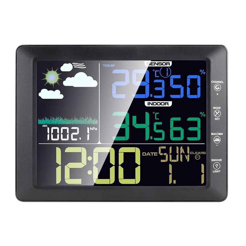 Humidity Thermometer Hygrometer Outdoor Sensor Lcd Color Screen Digital Table Weather With Temperature Clock Station