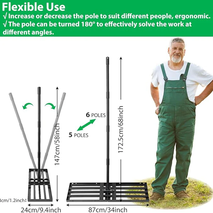 JH-Mech Professional Rustproof Ensure smoother Lawn Care Process Powder Coated Steel Adjustable Leveling Rake Soil