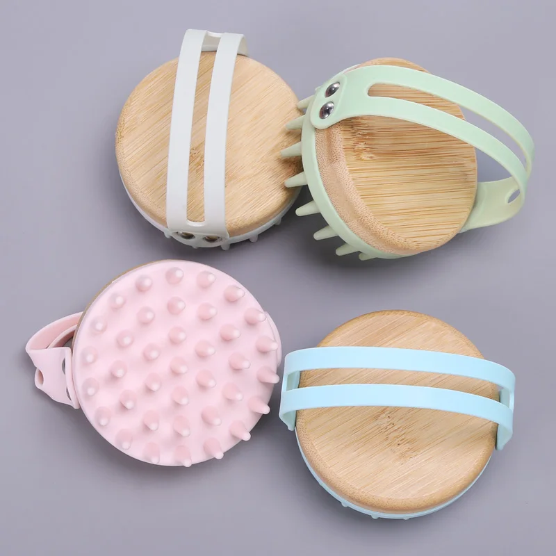 Fast delivery Silicone Head Scrubber Dandruff BrushSilicone Bristle Hair Scalp bamboo hairBrush
