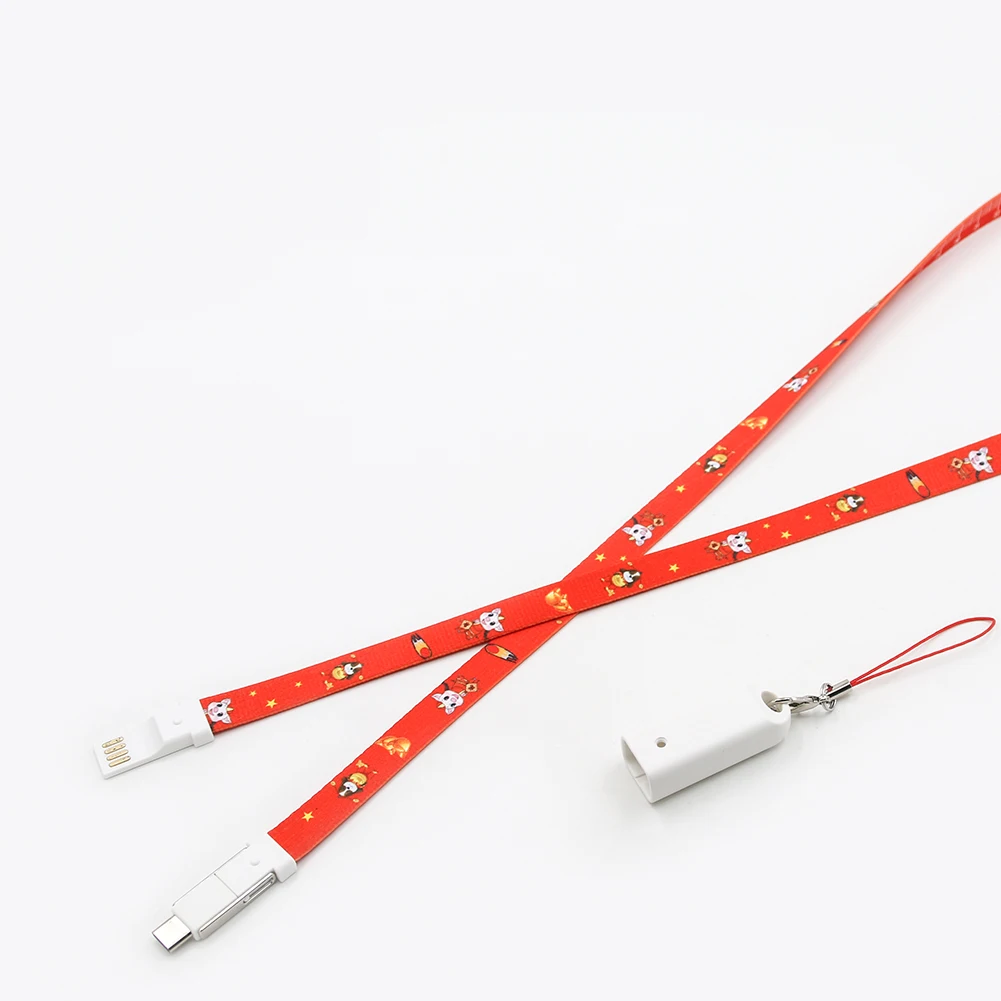 High Quality Business Gift Polyester Cellphone Charge Cable  Lanyard USB Charging Cable  For Iphone For Micro For Type C
