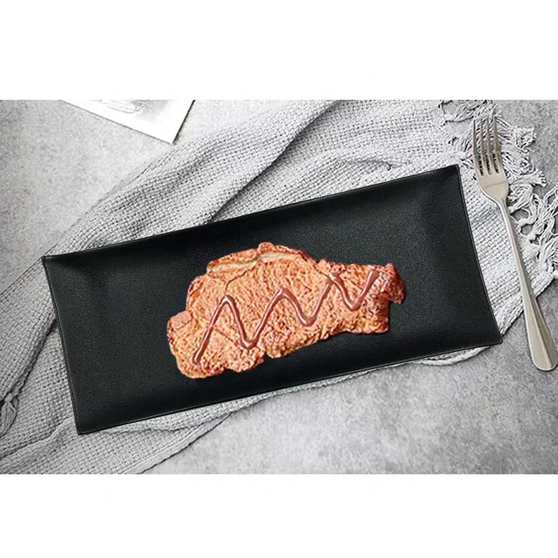 Rectangular Durable Ceramic Sushi Trays Black Ceramic Dinner Plate For Restaurants