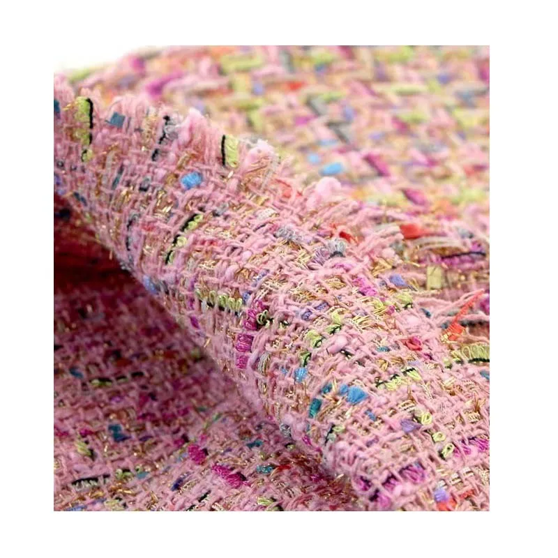 Hot Sale Wholesale Elegant Soft Textile  colourful Tweed  Knit Plaid Polyester Fabric for Lady Dress Suit Garment