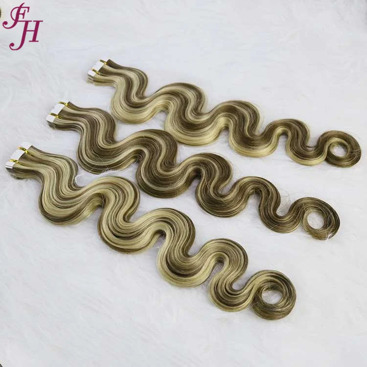 FH peruvian body wavy tape in hair tape in hair highlight extensions 100 human hair tape extensions