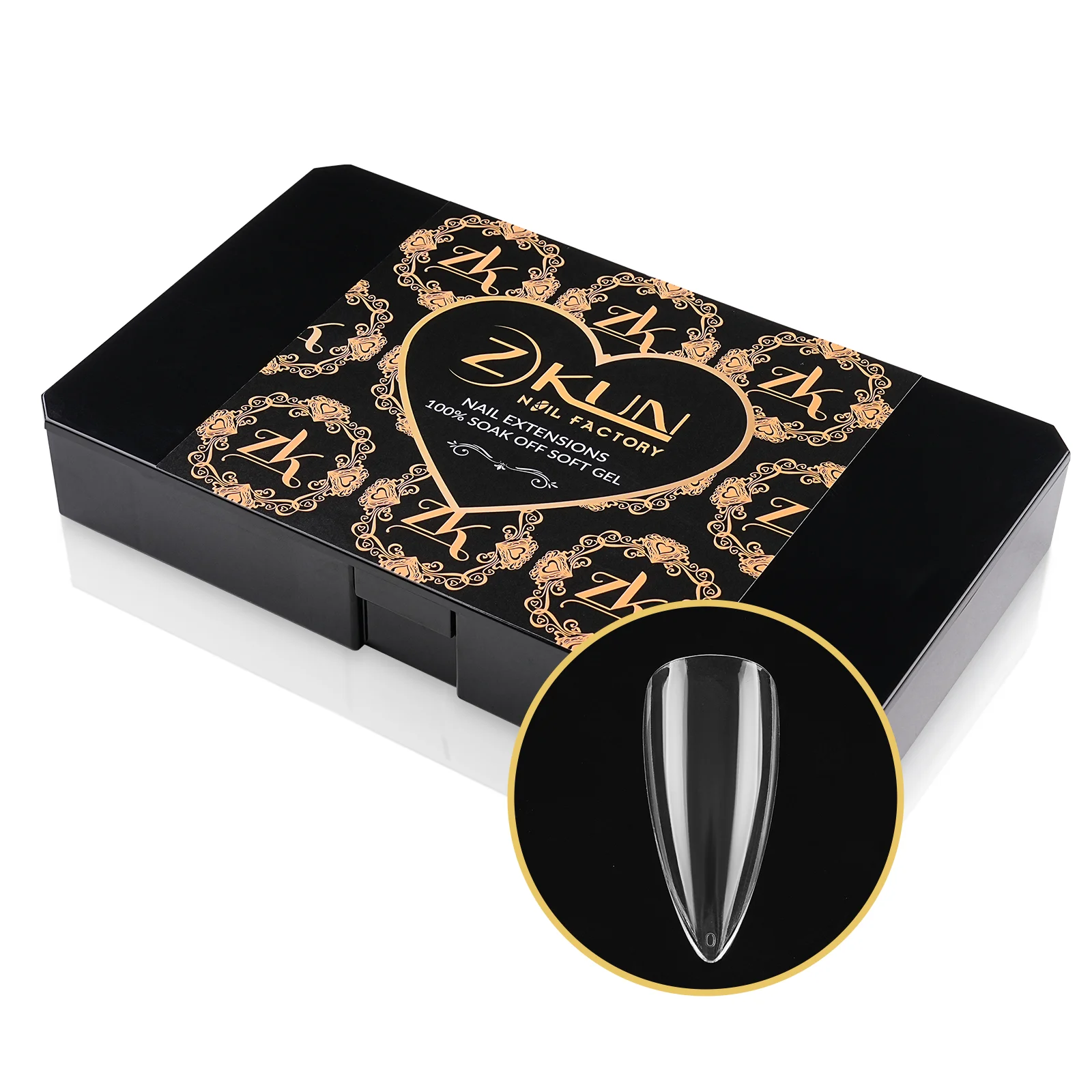 Professional Thick Full Cover Stiletto Nail Tips Clear Soft Gel Private Label  Medium Long Stiletto Coffin Nail Tips 600 pcs/Box