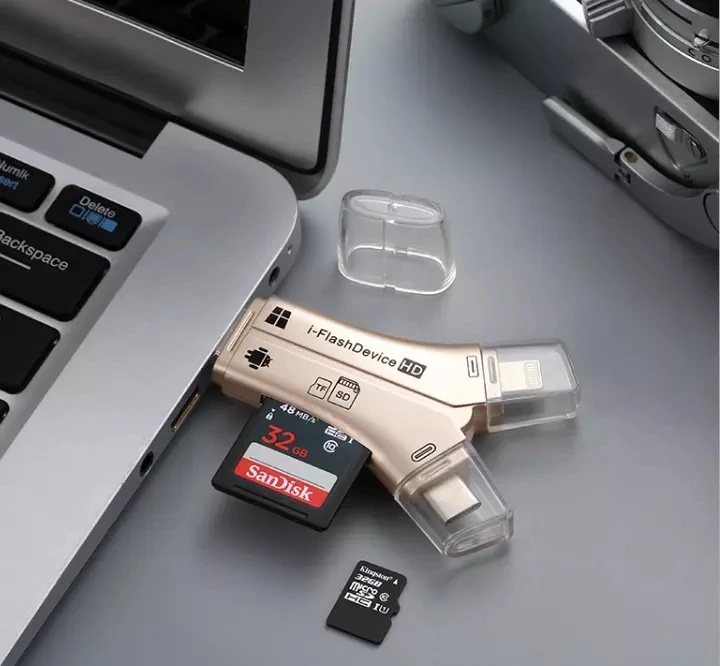 best selling 4 in 1 otg Flash Drive USB Micro SD/TF Card Reader Adapter for iPhone for iPad for Macbook Android Camera