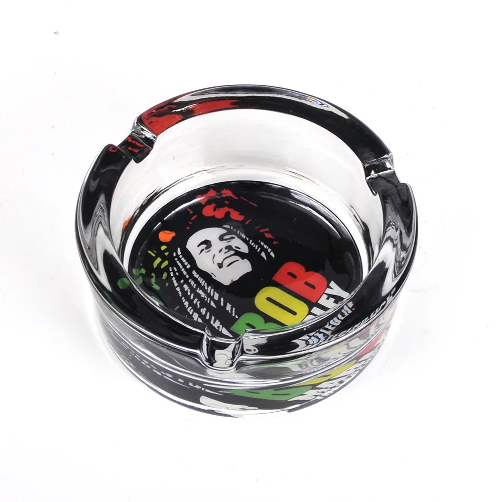 71 Glass Round Ashtray Household Office Cartoon Pattern Glass Ashtray Customized Logo Cigar Ashtrays Smoking Accessories