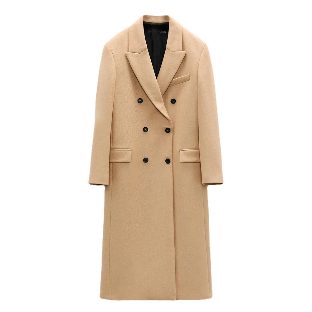 S788A High Quality Winter new Solid Color Double Breasted Loose Long Overcoat
