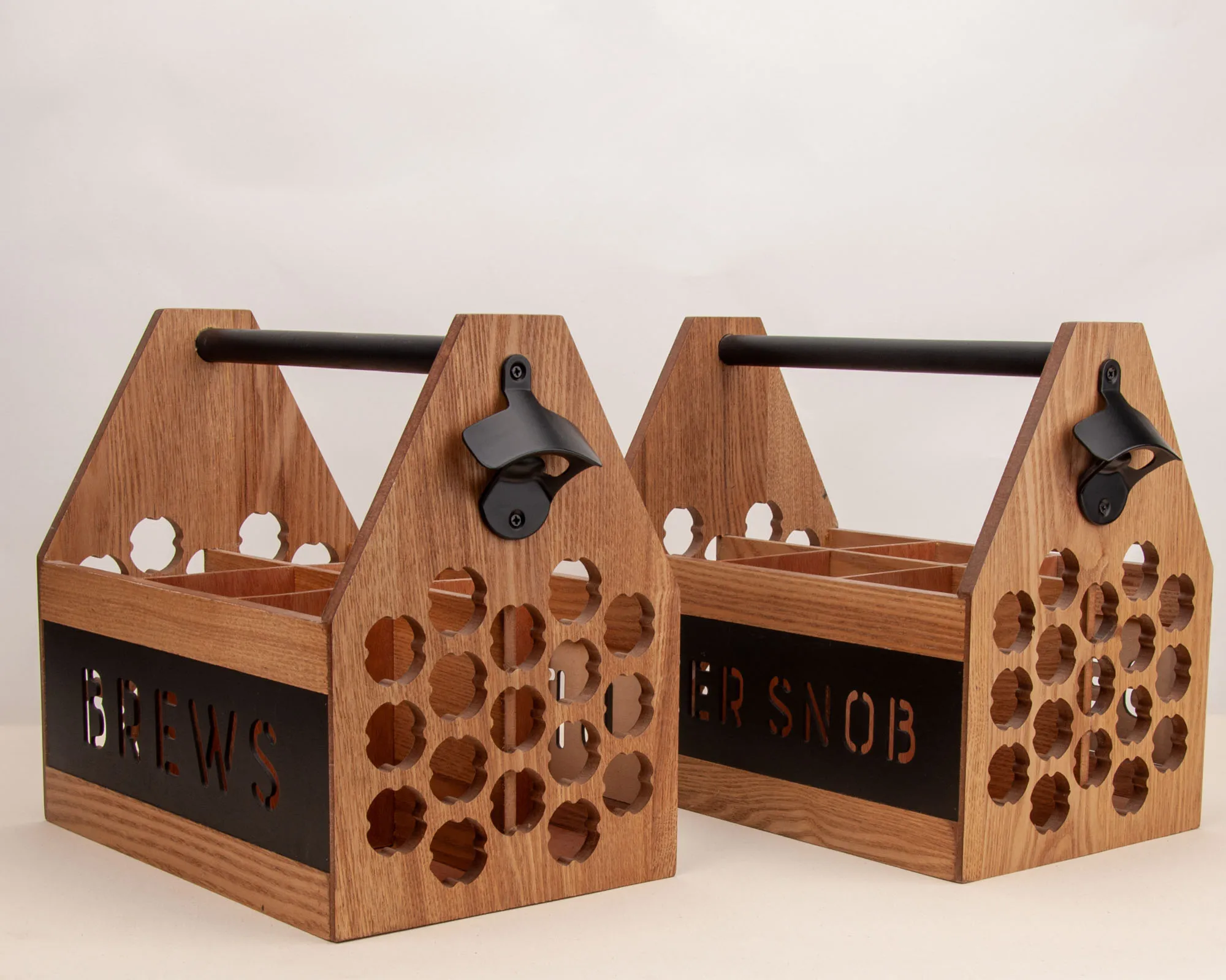 6 Packs Beer Red Wine Soda Wooden Bottle Caddy Carrier With Built-In Metal Opener