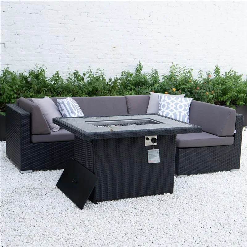 Rattan Garden Furniture Sofa Outdoor Lounge Set with fire pit table