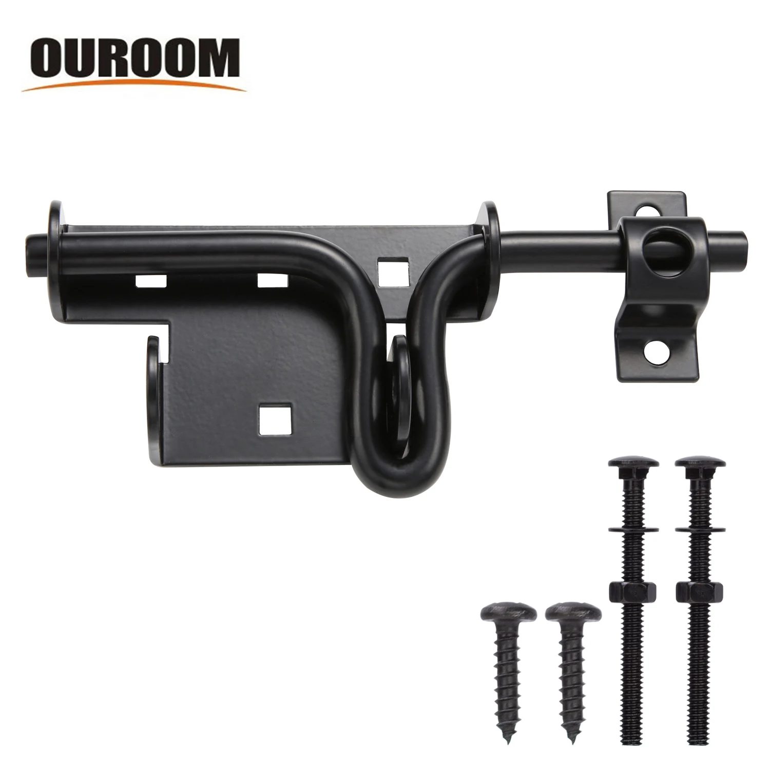 Black Heavy Duty Slide Bolt Gate Latch with Padlock Hole Metal Sliding Bolt Door Locks Gate Latches for Shed Door