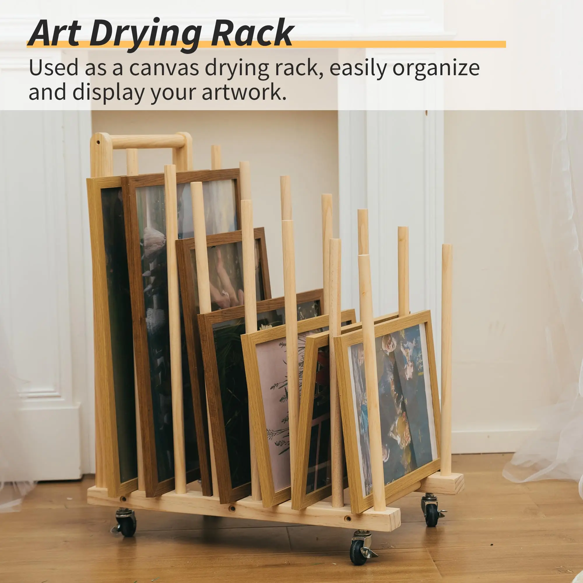 Wooden Storage Stand Caster Wheels Art Studio Easel Classroom Drawing Board Stands Crafts Drying Print Matter Paint Drying Rack