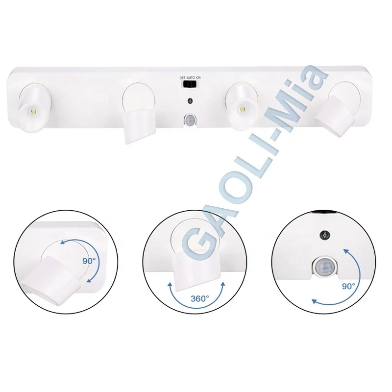 MOTION SENSOR BAR SPOTLIGHT  4 LED ROTATING HEADS UTILITY light  WIRELESS Stick  ON Anywhere strip indoor night lamp