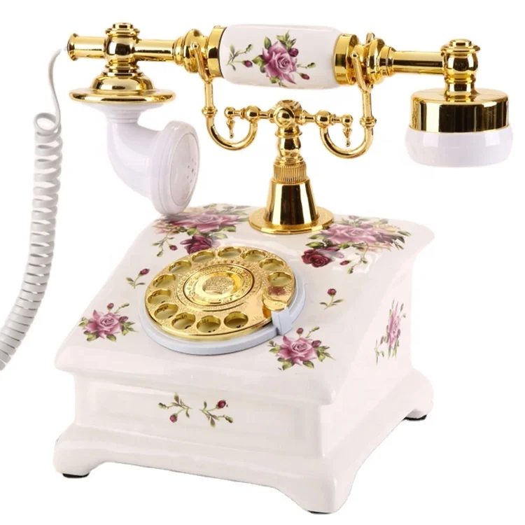 Table Decoration European Royal Luxury High Quality Antique Phone With Screen Wire Rotary Telephone