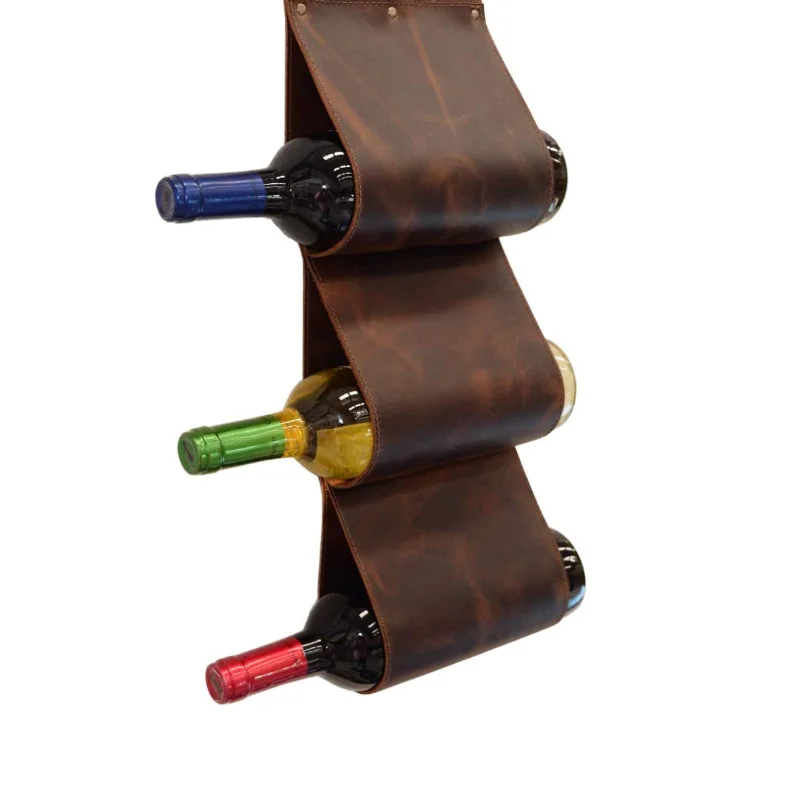 Настенный держатель для бутылок и пива, из натуральной кожи
