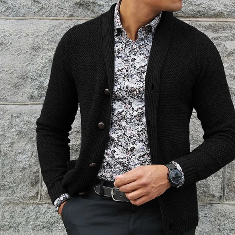
2020 Winter New High-quality Pocket Solid Color Knit Mens Single Breasted Cardigan Sweater 