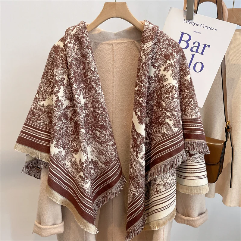 2022 New Designer Warm Soft Pashmina Neck Scarves Shawl Blanket Ladies Plaid Tassel Square Cashmere Winter Scarf for Women