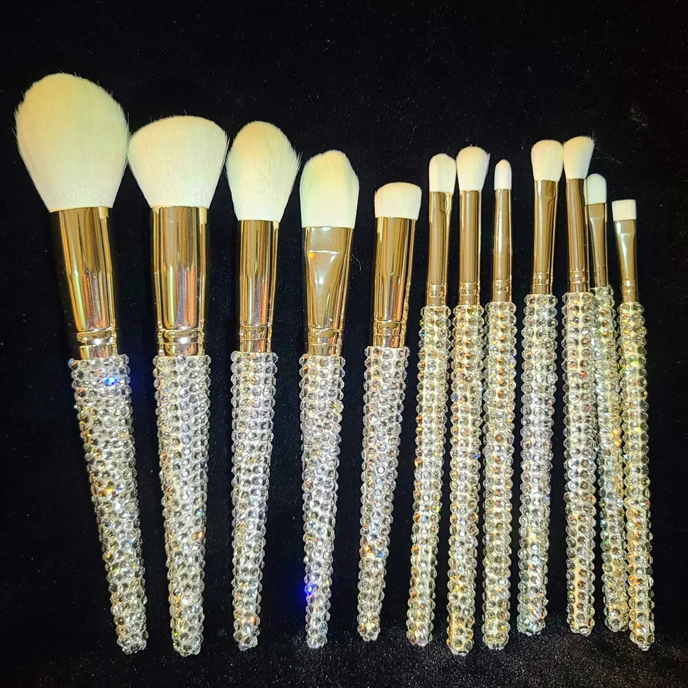 12Pcs  Makeup Brushes Private label Powder Foundation Eye Shadow Eyebrow Crystal Pr  bling bling crystal makeup brush set