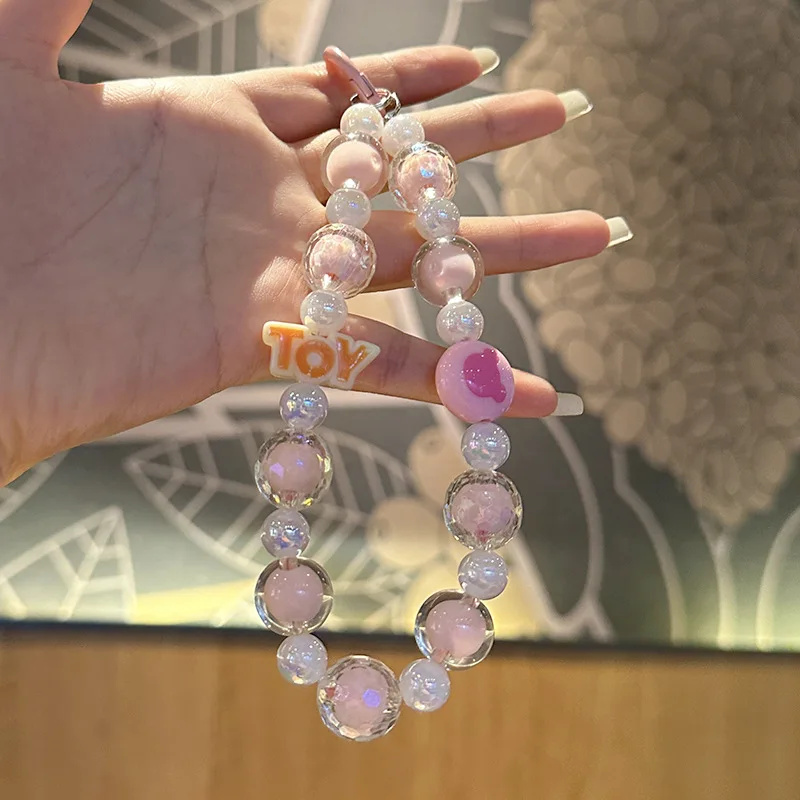 Hot Sell Cartoon Cheap Cute Bead Key Chain Bracelet Beaded Key Chain Beaded Mobile Phone Charm For Car Bag Accessories