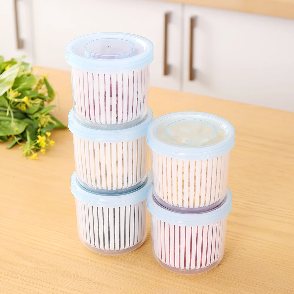 Clear Stacking Food Storage Container Plastic Vegetable Drain Basket with Lid
