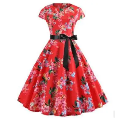 Women Vintage Dress 2024 Summer Floral Print Short Sleeve Dresses 50s 60s Office Party Rockabilly Swing Retro Pinup Plus Size
