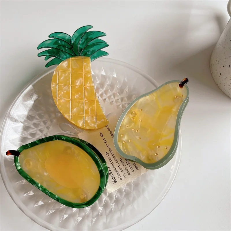 2022 fashion Acetate hair claws plant fruit hair claw clips for pear watermelon-banana and peach shape