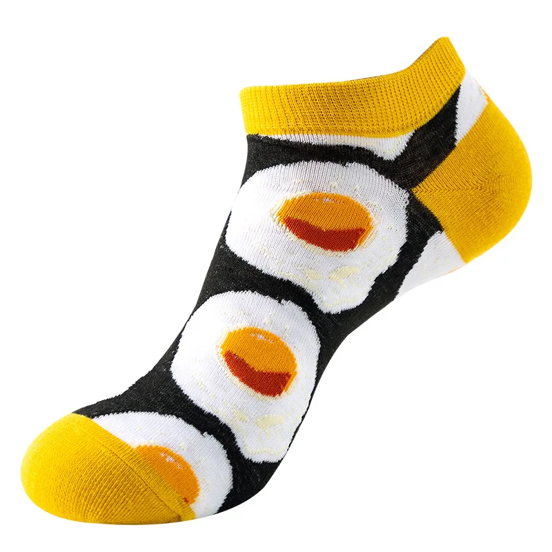 Hot selling wholesale spring fashion short men cotton socks fruit sushi pattern women low cut ankle socks