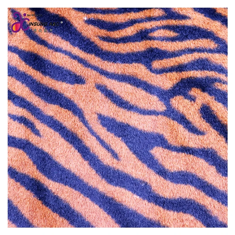 Low price Tiger Stripe Faux Rabbit Fur Animal Pattern Super Matte Rabbit Fur Printed Fabric for Garment