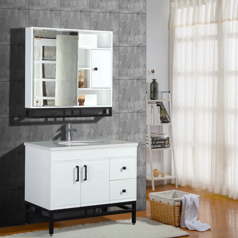 China Factory Price Finished Wooden Bathroom Vanity with Mirror and Marble Counter top