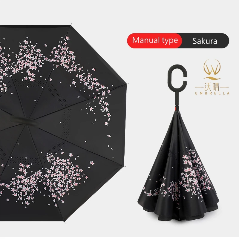 Creative Windproof Inverted Umbrella Double Layer Air Vent C Shape Handle Rain Adults Reverse Umbrella