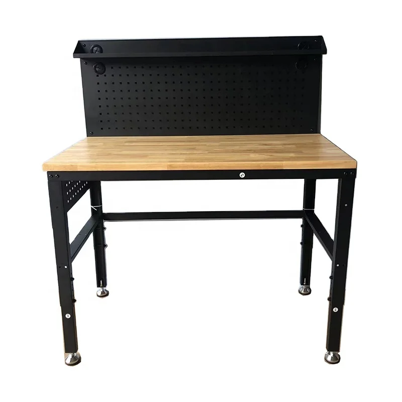 Garage Heavy duty steel workbench with pegboard and storage shelf