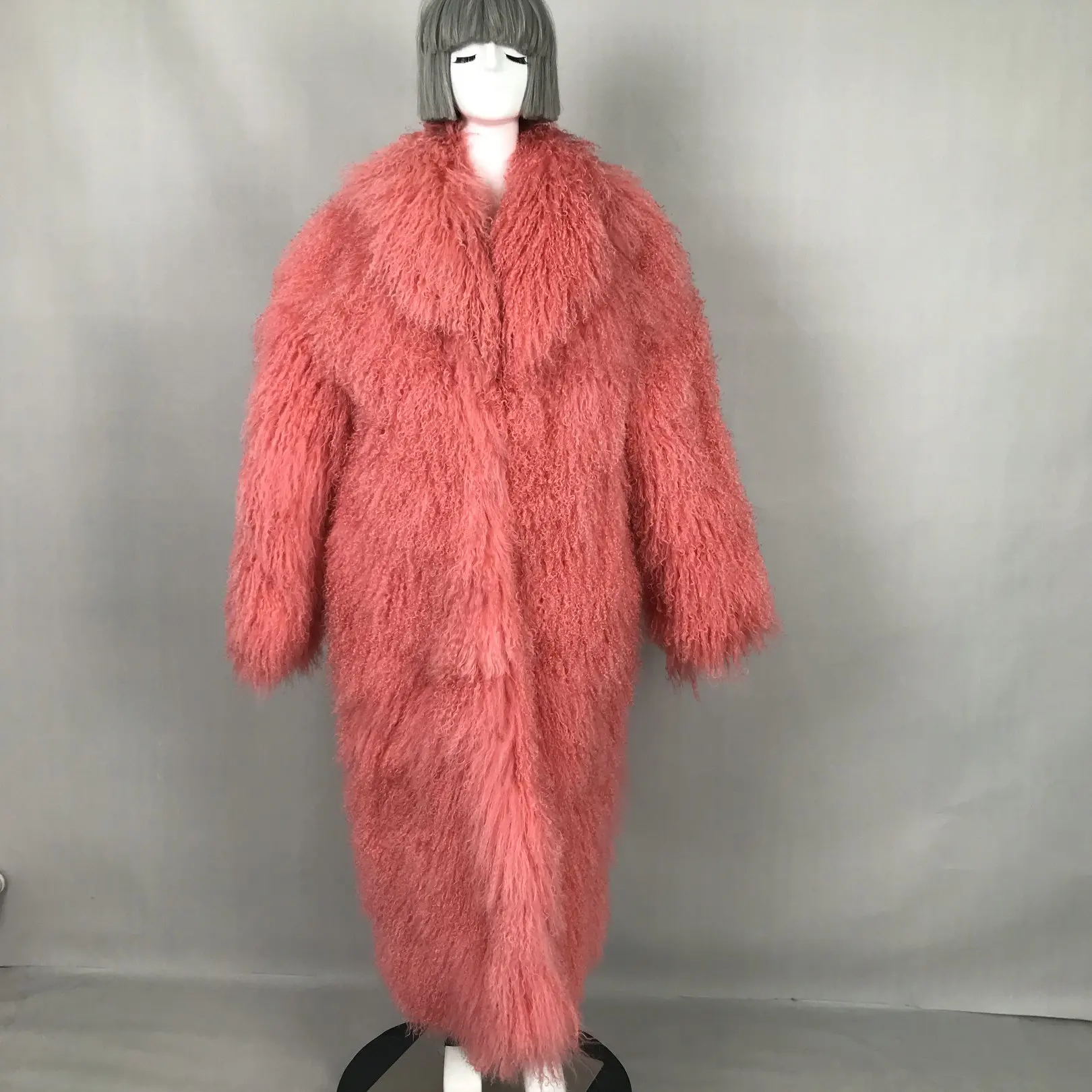 Custom Mongolia Fur Lady Coat Long Women Natural Fur Cloth Real Lamb  Natural Sheep fur coat