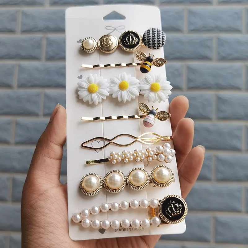 2021 Wholesale Women Hair Accessories Beaded Oversized Pearl Clip Highlight Jewelry Head Band Clips for