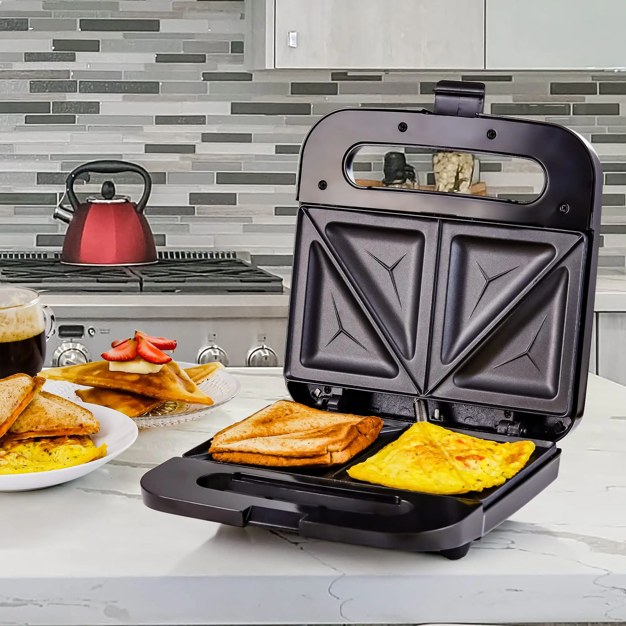 Mini Waffle Maker Detachable Breakfast Sandwich Maker Toaster 3 In 1 Non Stick Sandwich Maker With Cool Touch Handle