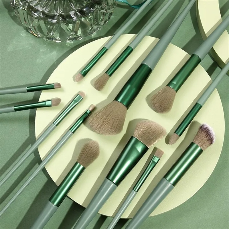 Wholesale Makeup Brushes Set 13pcs Dark Green Custom Logo Cosmetics Make up Tools Powder Foundation Eyeshadow Brush