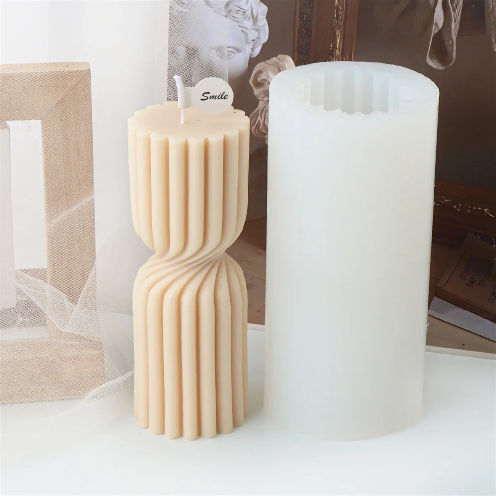 Geometric Striped Shape Scented Candles Mold Spiral Cylinder Silicone Mould Handmade Gypsum Ornaments Making Tools Home Decor