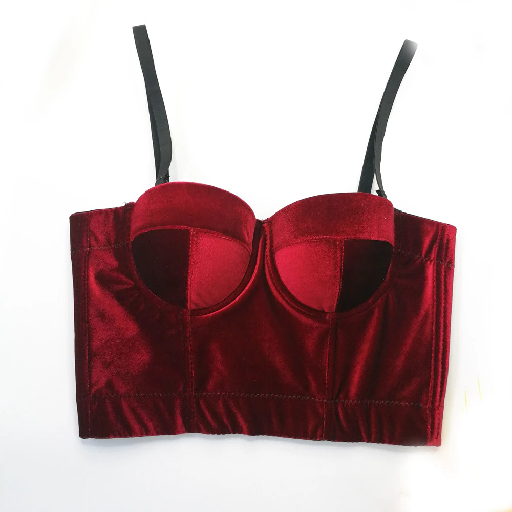 Real Velvet Suspender Bra Solid Color Steel Ring Body Shaping Vest Short Style Corset
