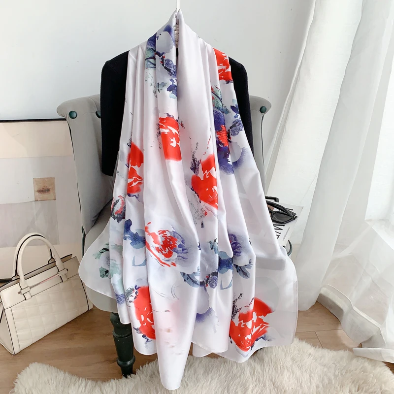 High Quality 90*180 cm Satin Silk Long Scarf for Women Luxury Printed Custom Long Hijab Shawls