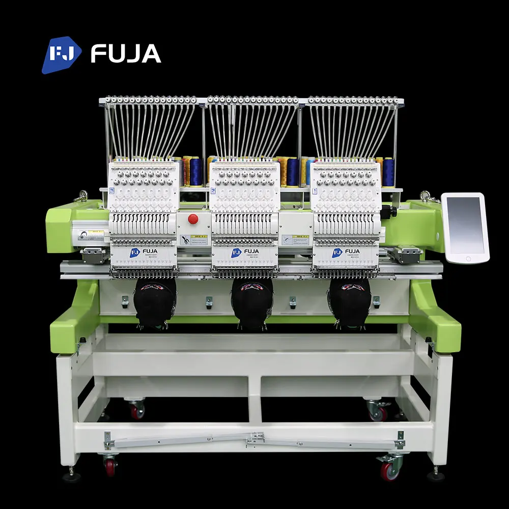 Three Heads Touch Screen 12 15 Needles Computerized Hat Apparel Embroidery Sewing Machine