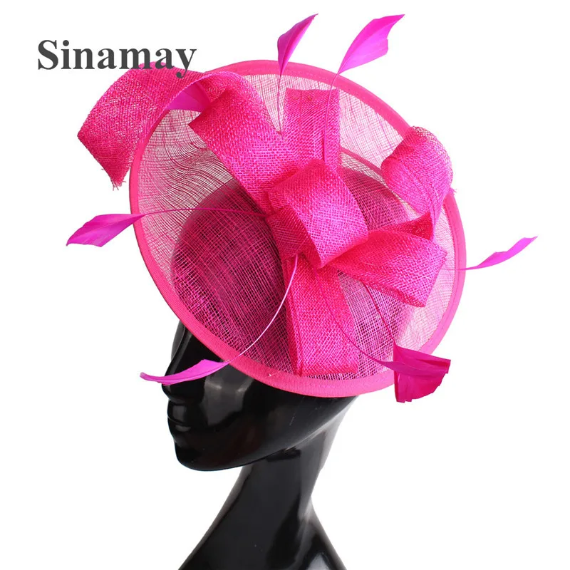 Hot sell Wedding Hair bridal Sinamay Fascinators hat Champagne Pink Coffee Blue Gray Derby Hats headdress TOP Hat wholesale