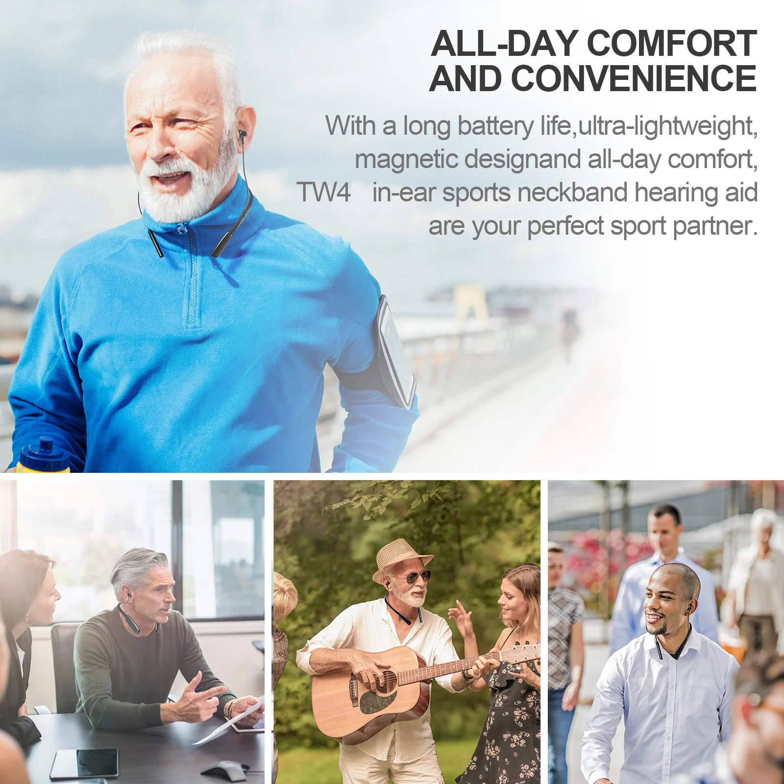 JINGHAO TW4 OTC Sport Rechargeable Bluetooth Neckband Hearing Aid For Mild to Moderate Hearing Loss