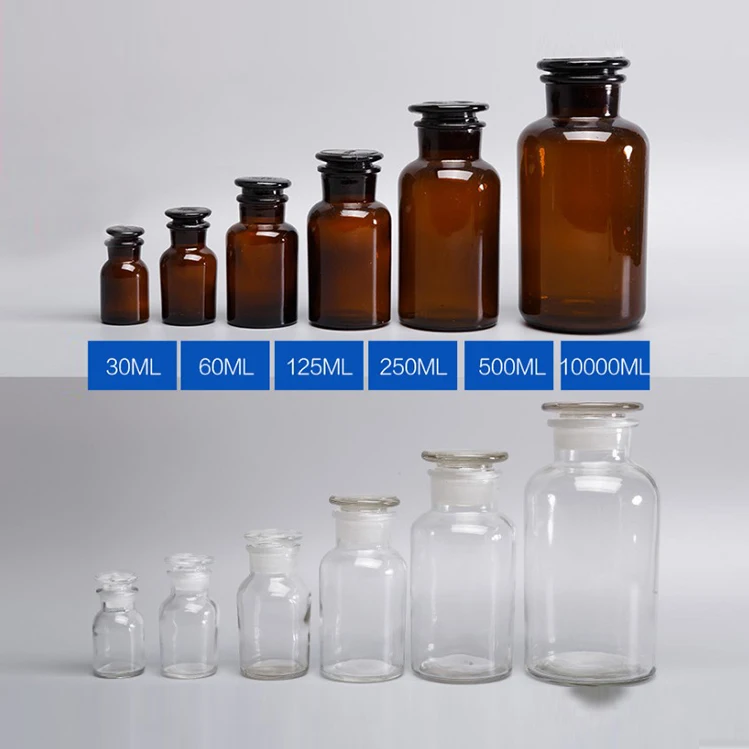 Small 30ml Clear Reagent Glass Bottle with Wide Grinding Glass for Chemical Solid Substance