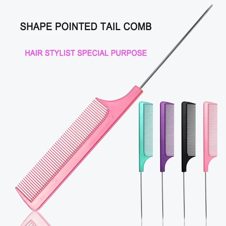 Professional Salon Hair Styling Stainless Steel Pin Tail Anti-static hair Comb Plastic Rat Tail Parting Comb for Braid