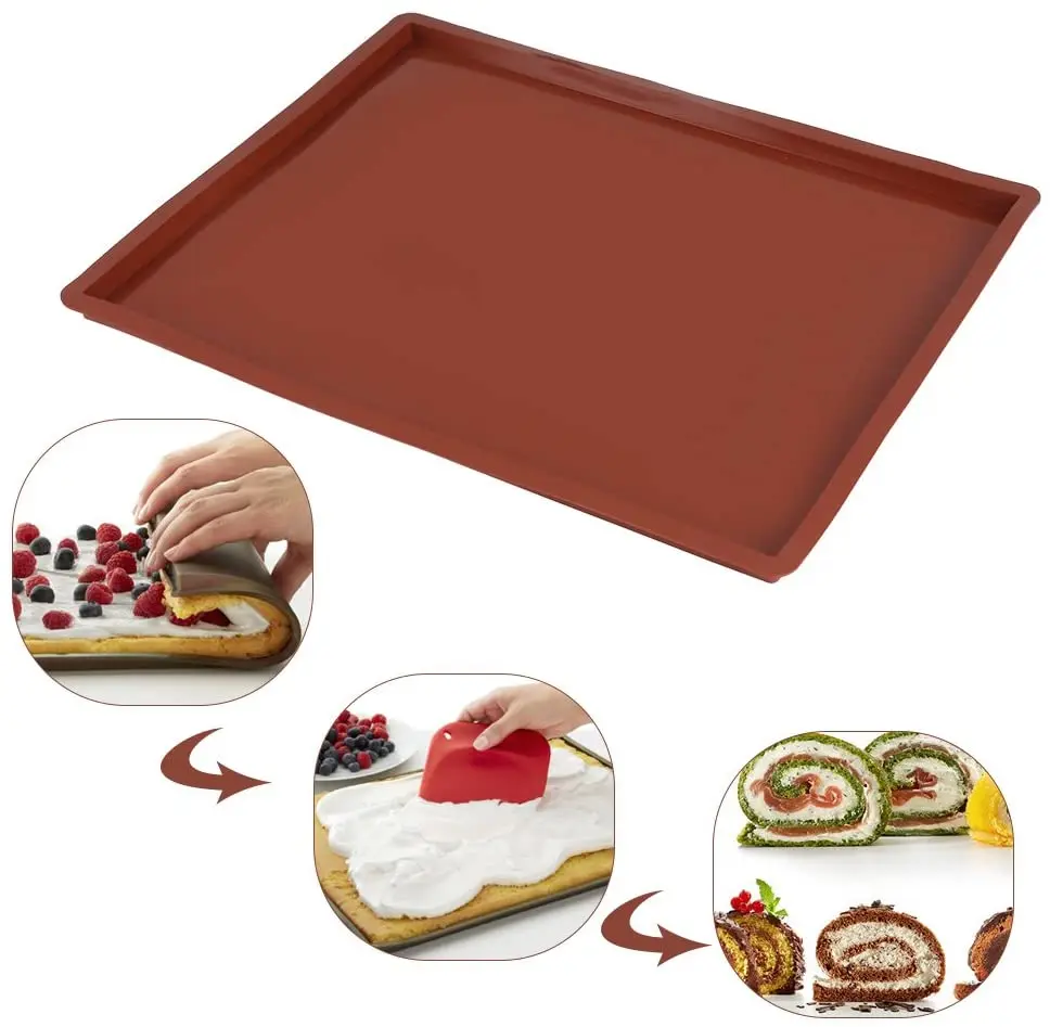 2022 New typle Factory wholesale non-stick reusable silicone jelly roll baking pan  Making Swiss Cake silicone mat with lip