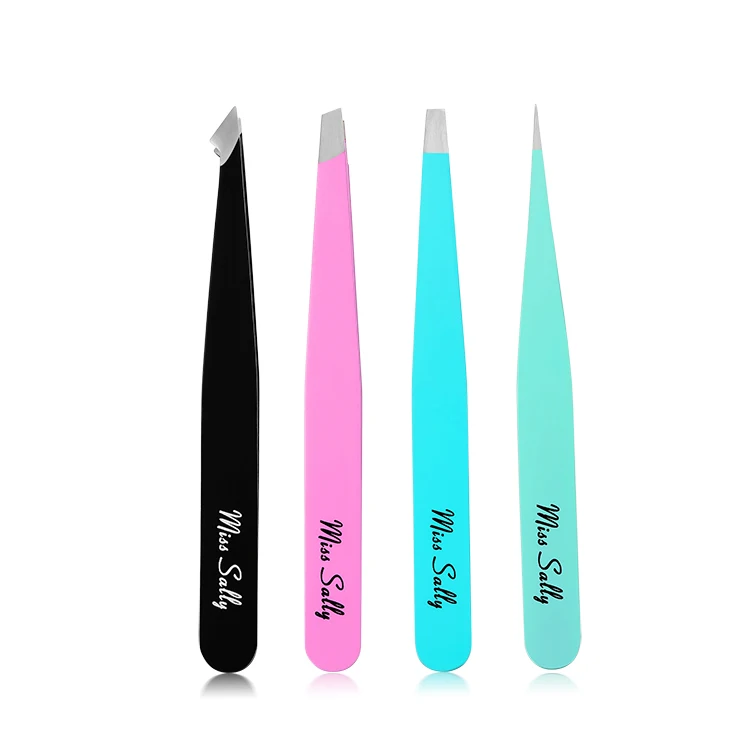 Private label Stainless Steel Customized eyebrow tweezers set eyebrow trimmer tweezer with PU  case