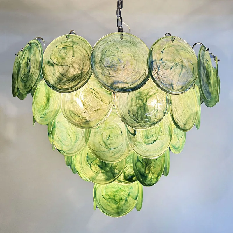 Elegant High Quality Murano Chandelier Space Age 57 Blue Alabaster Iridescent Pendant Light